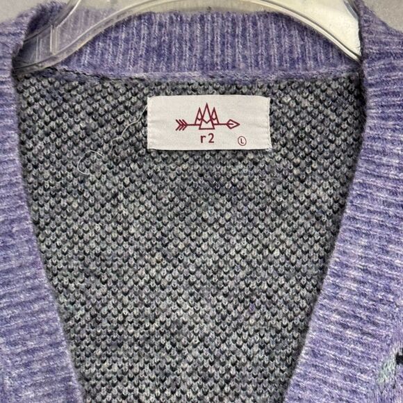 Geometric Patterned Cardigan Sweater by R2 women’s size Large L purple Aztec - Picture 2 of 3